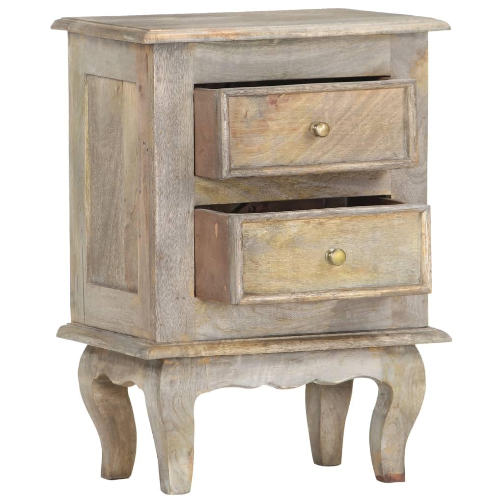 vidaXL Gray Oak Bedside Cabinet Made of Solid Mango Wood - Vintage Style Nightstand with Two Drawers for Convenient Storage and Easy Assembly